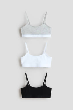 H&M - Girls Grey 3-Pack Cotton Crop Tops