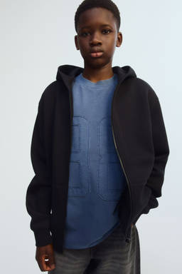 H&M - Boys Black Brushed-Inside Zip-Through Hoodie