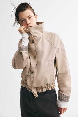 H&M - Women Beige Funnel-collar twill jacket