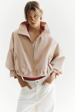 H&M - Women Beige Oversized Bubble-Hem Jacket