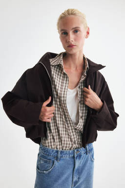 H&M - Women Brown Oversized Bubble-Hem Jacket