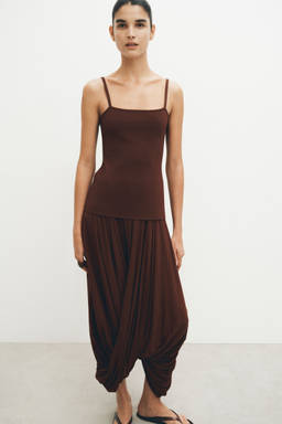 H&M - Women Brown Dual-Fabric Bubble-Hem Dress