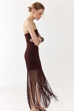 H&M - Women Brown Fringed Bandeau Dress