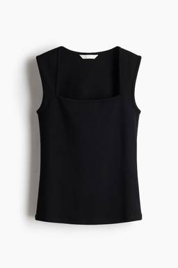 H&M - Women Black Ribbed Square-Neck Vest Top