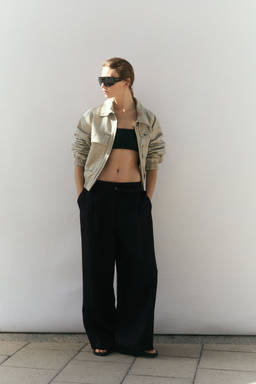 H&M - Women Black Wide Belted Trousers