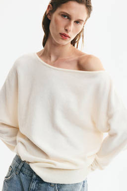 H&M - Women White Fine-Knit One-Shoulder Jumper