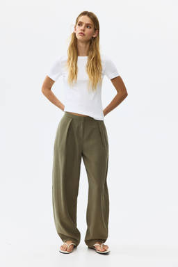 H&M - Women Green Viscose-blend barrel trousers