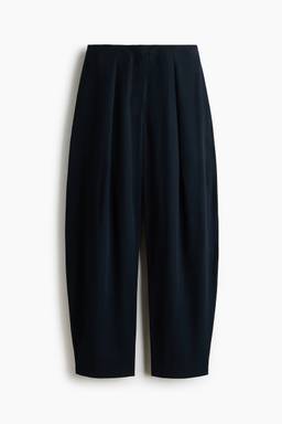 H&M - Women Navy Blue Viscose-Blend Barrel Trousers