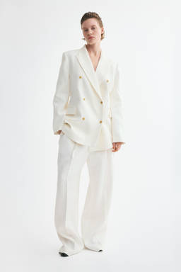 H&M - Women White Double-Breasted Linen Blazer