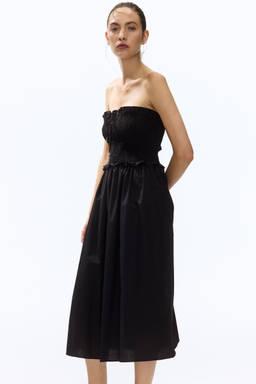 H&M - Women Black Smocked-Bodice Bandeau Dress