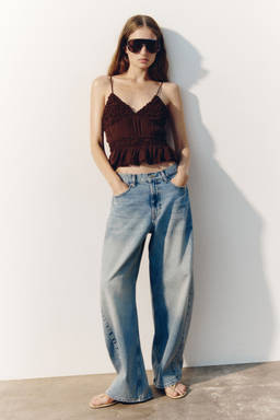 H&M - Women Brown Ruched Chiffon Strappy Top