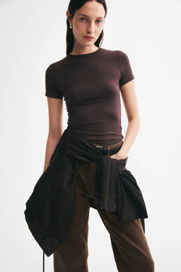 H&M - Women Brown Fitted Stretch T-Shirt