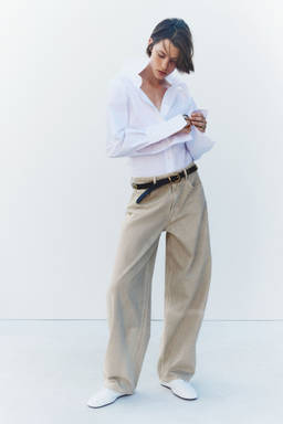H&M - Women Beige Baggy Barrel Regular Waist Jeans