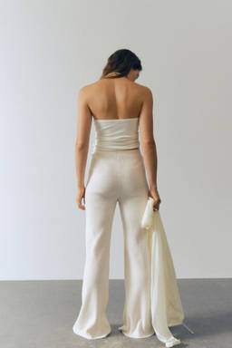 H&M - Women White Wide Rib-Knit Trousers
