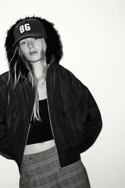 H&M - Women Black Hooded Bomber Jacket