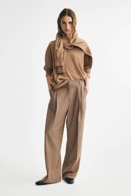 H&M - Women Beige Straight Tailored Trousers