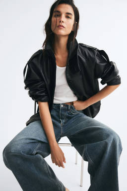 H&M - Women Black Oversized Coated Jacket
