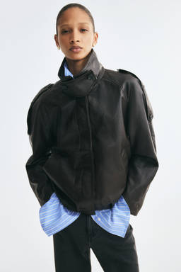 H&M - Women Brown Oversized Coated Jacket