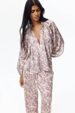 H&M - Women Purple Balloon-sleeved satin blouse