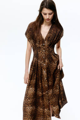 H&M - Women Brown Button-Front Midi Dress