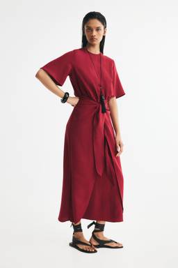 H&M - Women Red Draped-panel midi dress