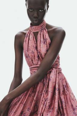 H&M - Women Multi-Color Tie-Detail Halter Neck Dress