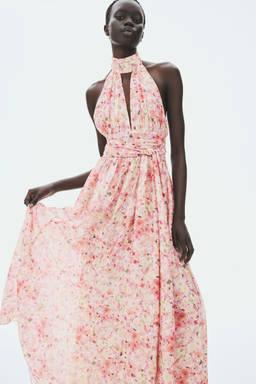 H&M - Women Pink Tie-Detail Halter Neck Dress