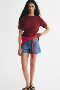 H&M - Women Red Short-Sleeved Fine-Knit Top