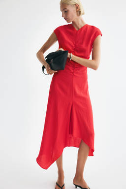 H&M - Women Red Cap-sleeved handkerchief dress