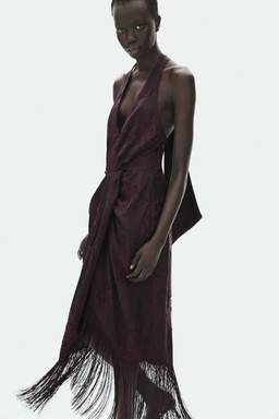 H&M - Women Purple Fringed jacquard-weave dress