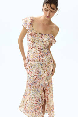 H&M - Women Beige Asymmetric Cold Shoulder Dress