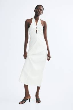 H&M - Women White Halterneck Linen Dress