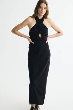 H&M - Women Black Halterneck Linen Dress