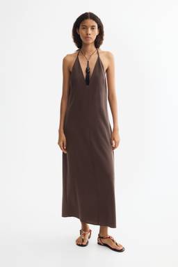 H&M - Women Brown Crepe Halterneck Dress