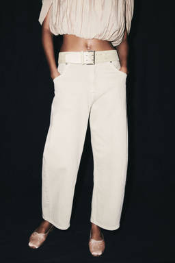 H&M - Women Beige Barrel High Waist Ankle Jeans