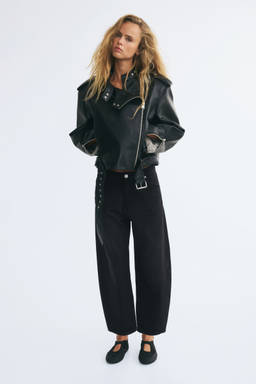 H&M - Women Black Barrel High Waist Ankle Jeans