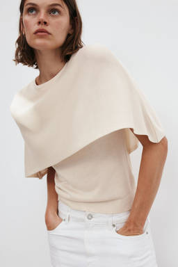H&M - Women Beige Fine-knit cape top