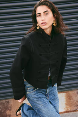 H&M - Women Black Shoulder-Pad Twill Jacket