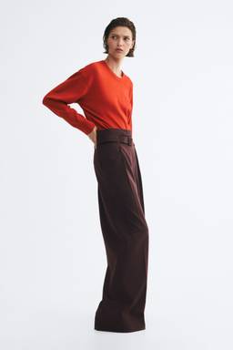 H&M - Women Brown Belted Paper Bag Trousers
