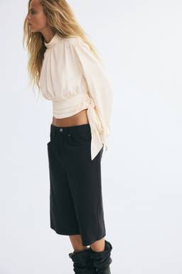 H&M - Women Cream Pleated Tie-Detail Blouse