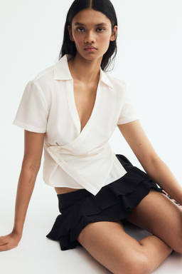 H&M - Women White Short-sleeved wrap shirt