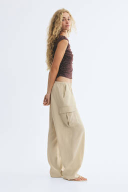 H&M - Women Brown Draped Cap-Sleeved Top
