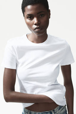 H&M - Women White Fitted Cotton-Blend T-Shirt
