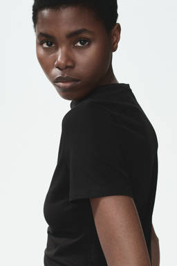 H&M - Women Black Fitted Cotton-Blend T-Shirt