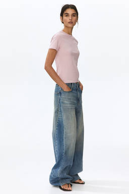 H&M - Women Pink Fitted Cotton-Blend T-Shirt