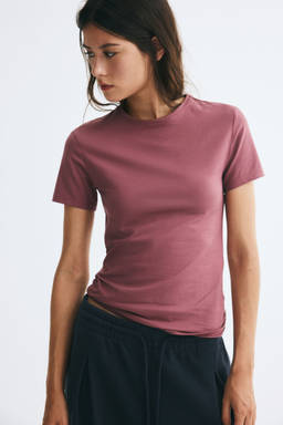 H&M - Women Pink Fitted Cotton-Blend T-Shirt