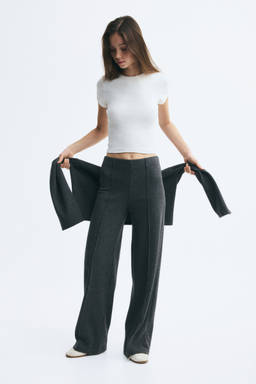 H&M - Women Grey Crease-Front Trousers