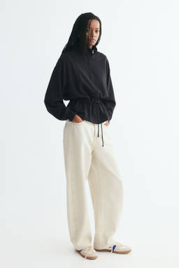 H&M - Women Black Peplum Zip-Through Sweatshirt
