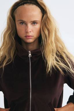 H&M - Women Brown Velour Track Jacket