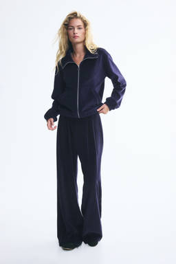 H&M - Women Navy Blue Velour Track Jacket
